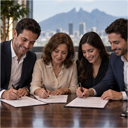 Herederos de acuerdo revisando documentos de la sucesión, servicio de abogados de sucesiones en Monterrey, Nuevo León
